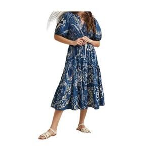Conditions Apply Anthropologie Blue Floral Puff Sleeve Midi Dress Size 26W NEW